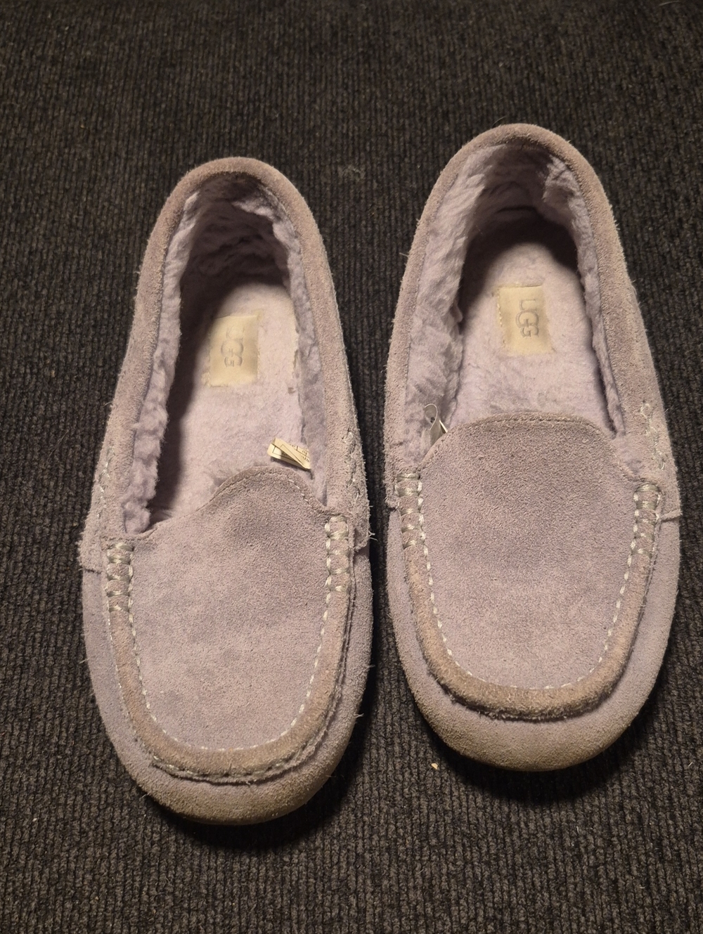 UGG Kids Lavender Suede Plush-Lined Moccasin Slippers